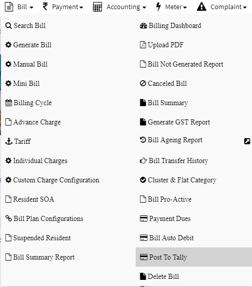 tally integration, post bill to tally, post payments to tally