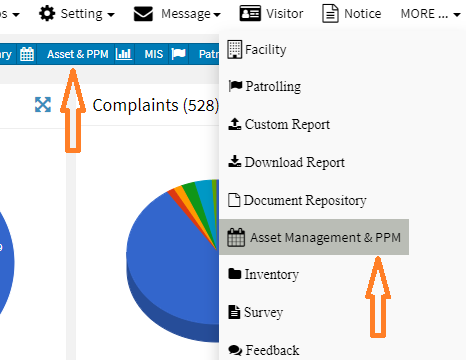 asset and planned preventive maintenance menu