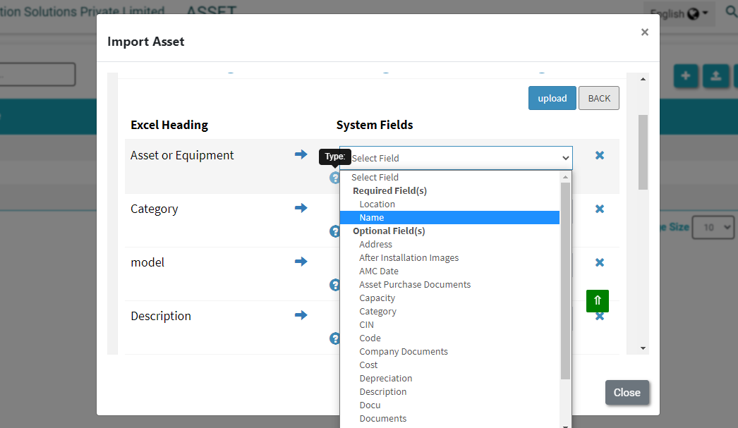 import assets in cafm cmms system from excel