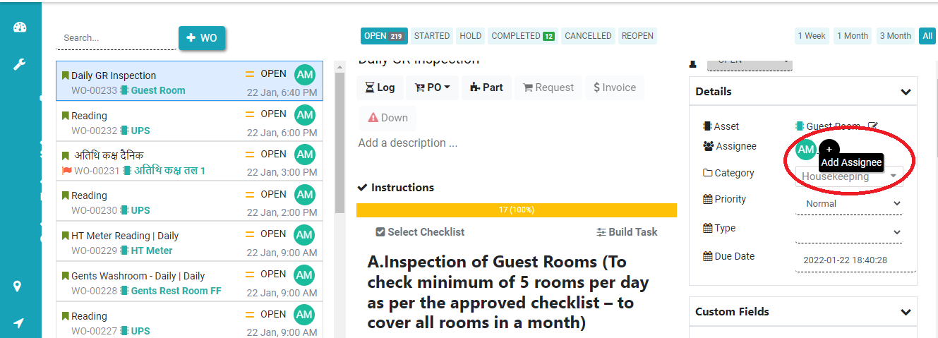 assign work order - housekeeping or maintenance to staff