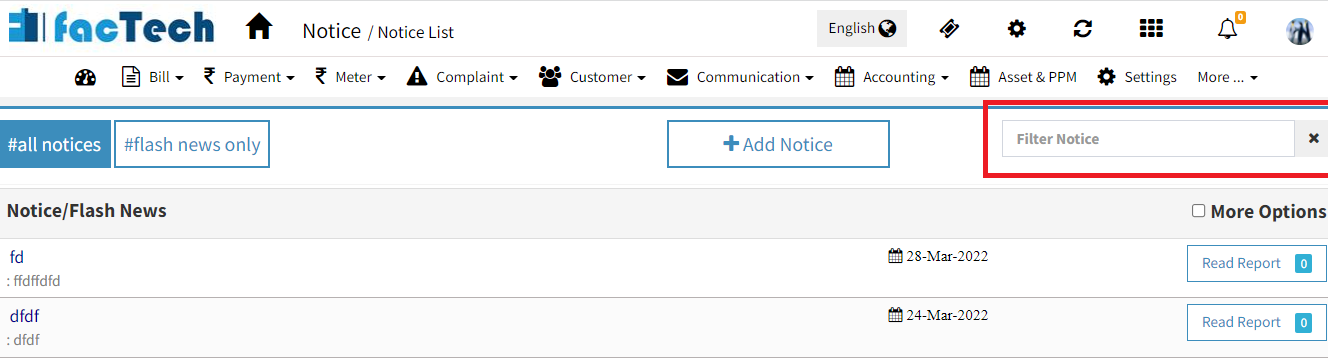 how to view list and search notices and circulars in Factech iSociety Manager