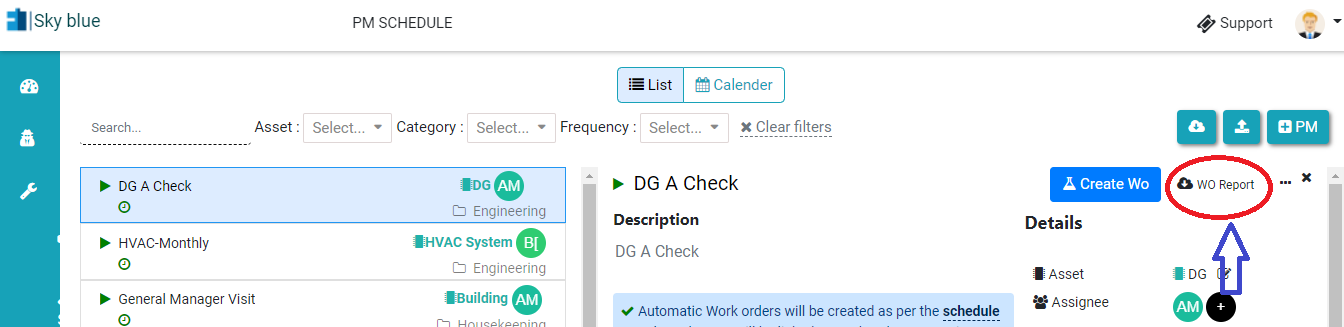 schedule wise detail work order execution report between 2 dates in kaizen cafm factech