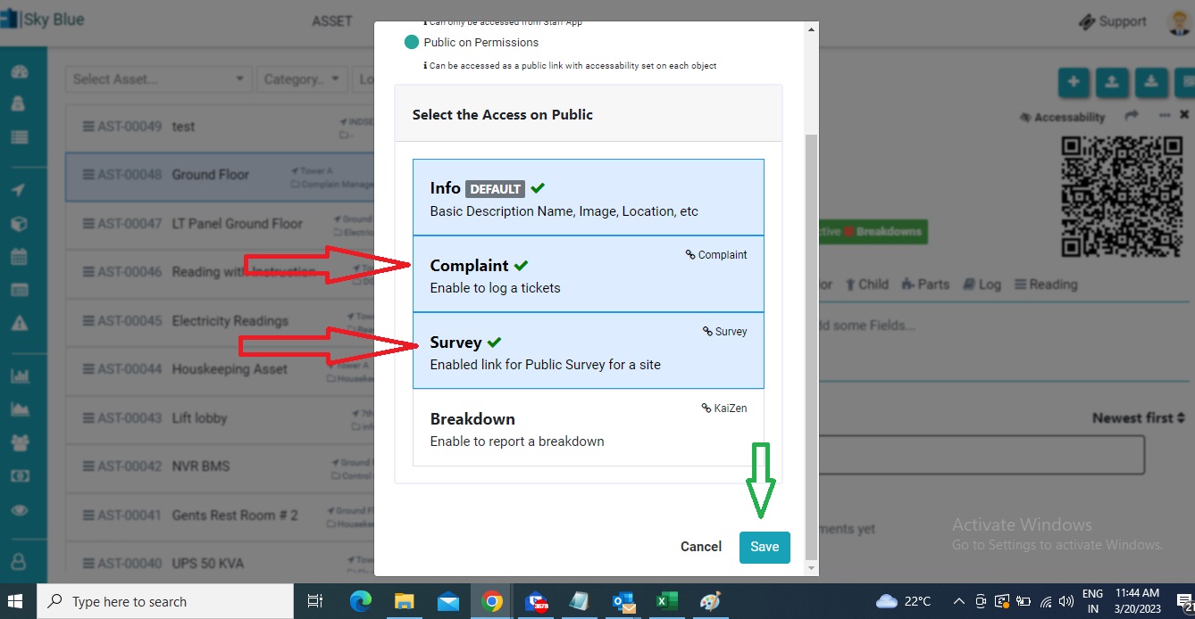 Enable Complaint QR codes on Assets or Locations