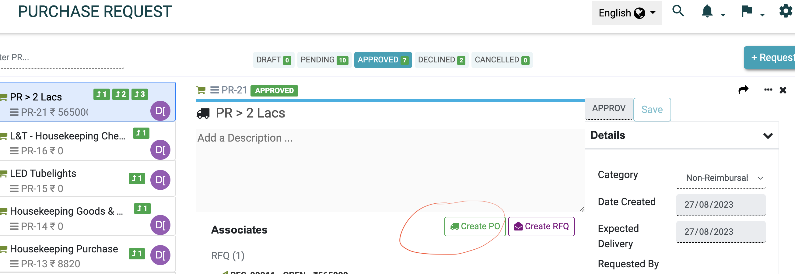 create purchase order from purchase request in far vision
