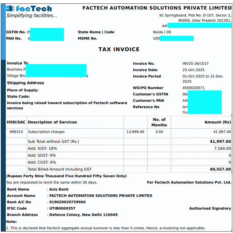 Software recurring billing format
