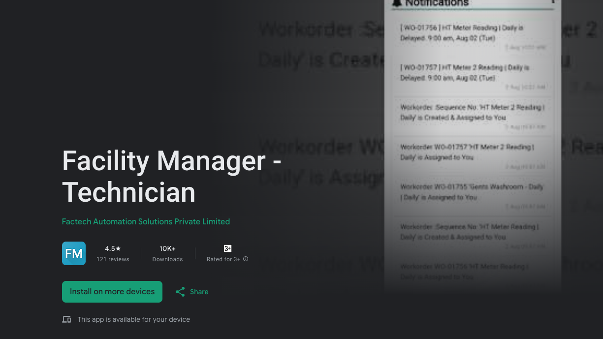 CMMS & CAFM Technician Mobile App for Facilio FacTech